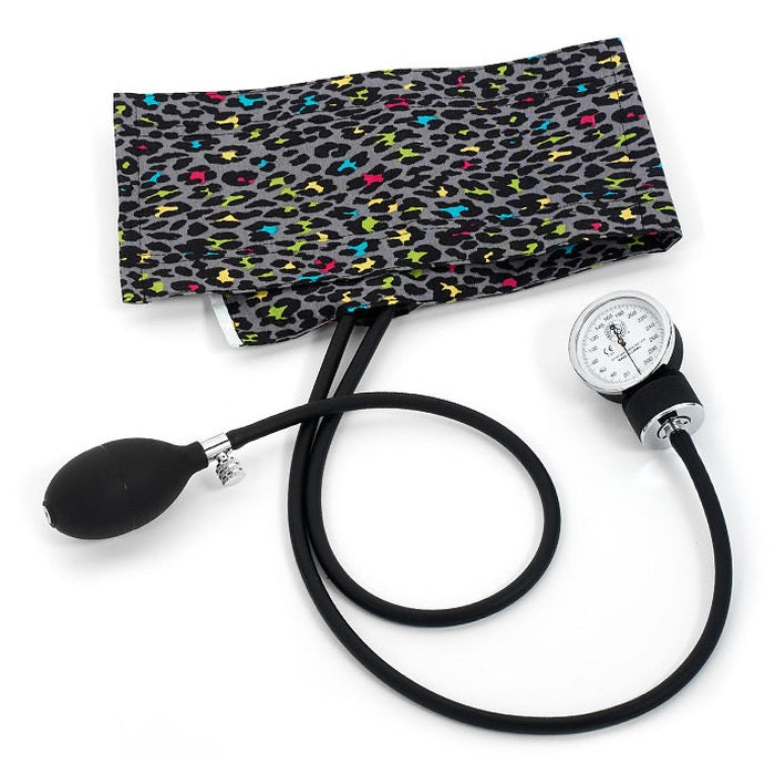clinical aneroid sphygmomanometer with black confetti dot print cuff