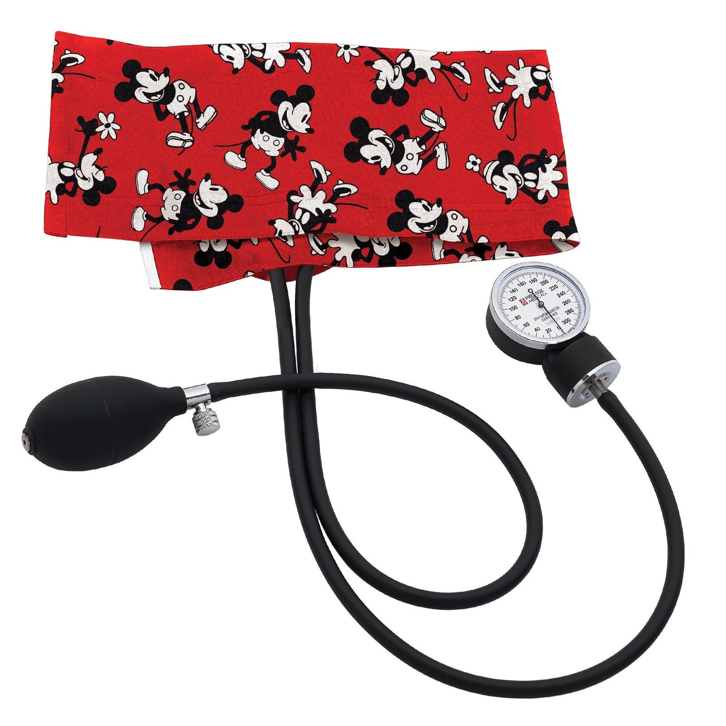 clinical aneroid sphygmomanometer with red holiday print cuff