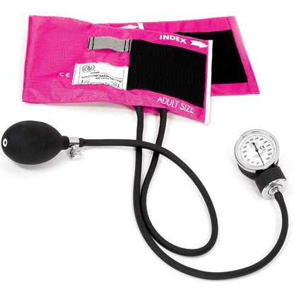 Aneroid sphygmomanometer with pink cuff for nursing students