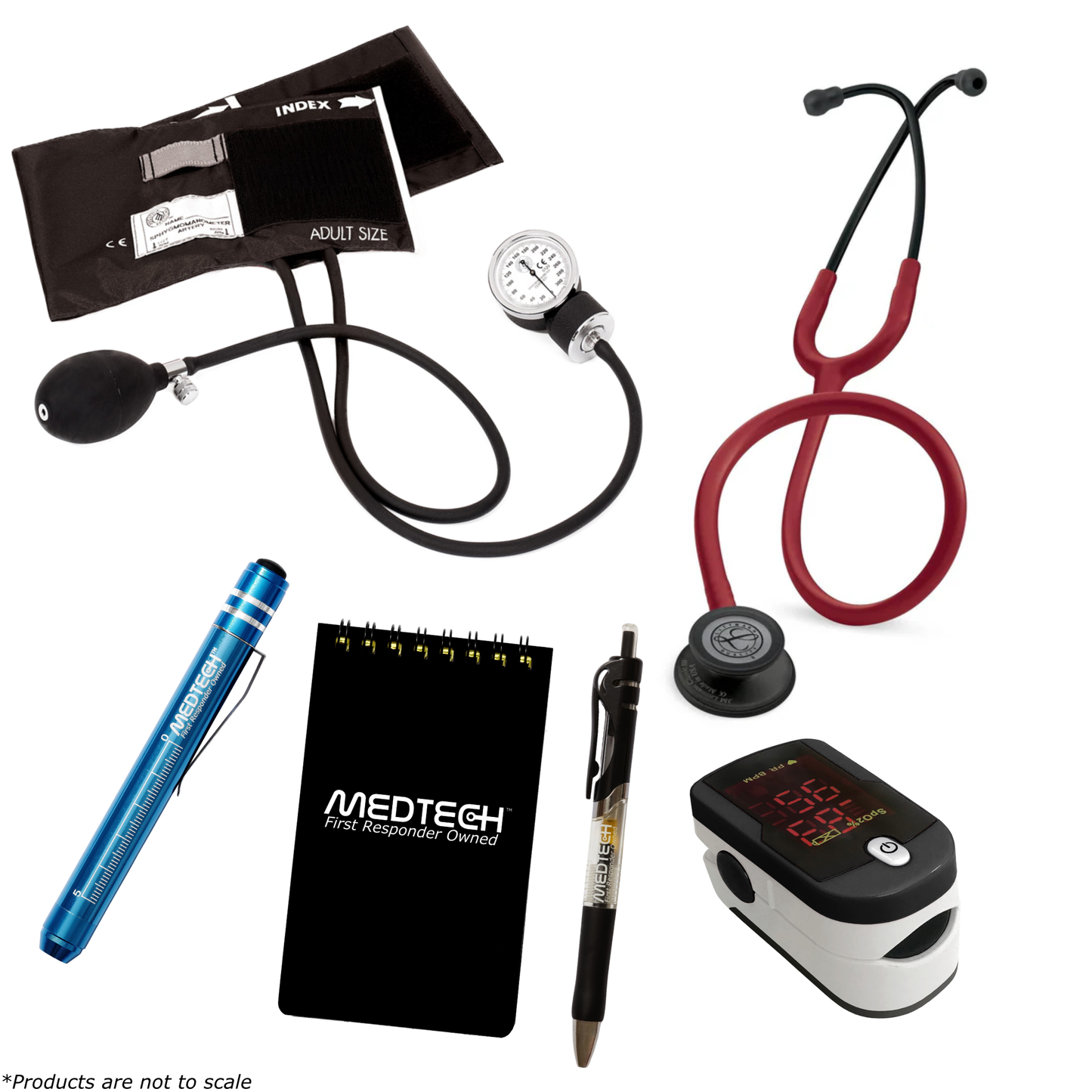 MedTech- Premium Vitals Kit- Black- Burgundy Tube; Black Matte Finish Chestpiece