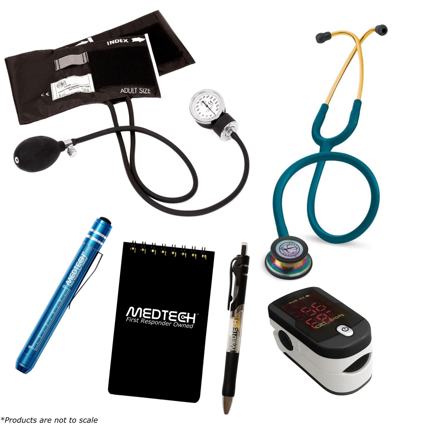 MedTech- Premium Vitals Kit- Black- Caribbean Blue Tube; Rainbow Chestpiece