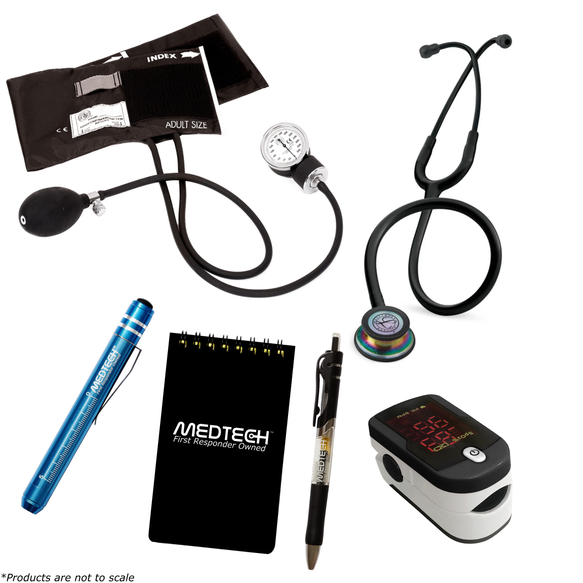 MedTech- Premium Vitals Kit- Black- Black Tube; Rainbow Finish Chestpiece