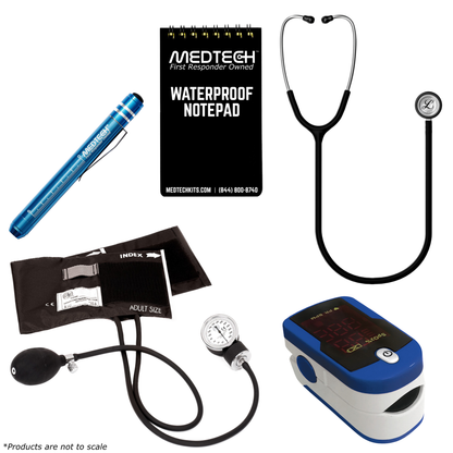 MedTech- Premium Vitals Kit- Blue- Satin Finish Black Tube; Stainless Finish Chestpiece