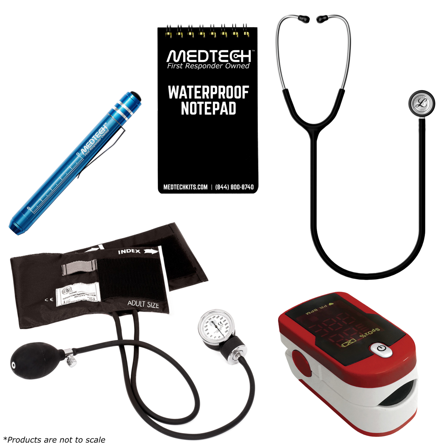 MedTech- Premium Vitals Kit- Red- Satin Finish Black Tube; Stainless Finish Chestpiece