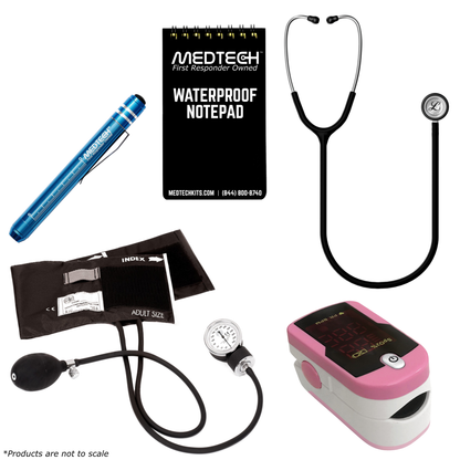 MedTech- Premium Vitals Kit- Hot Pink- Satin Finish Black Tube; Stainless Finish Chestpiece