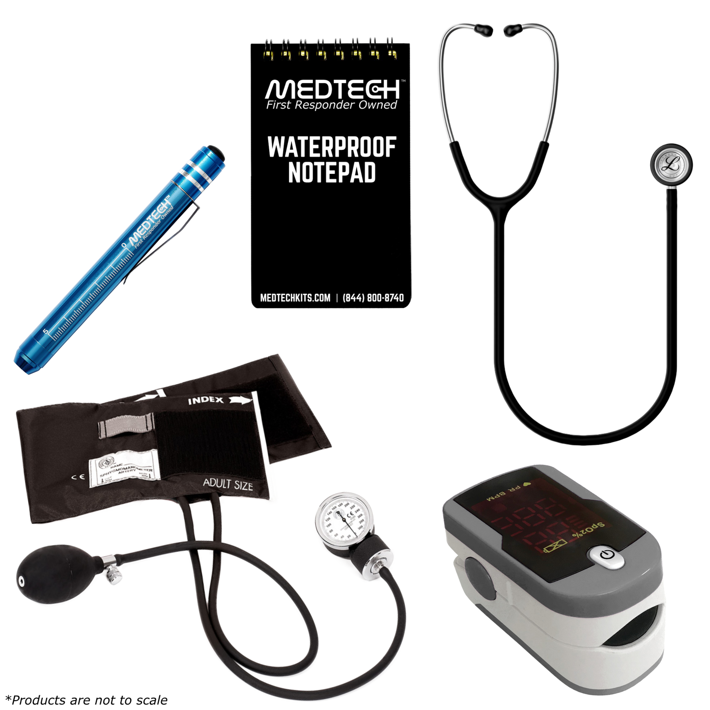 MedTech- Premium Vitals Kit- Grey- Satin Finish Black Tube; Stainless Finish Chestpiece