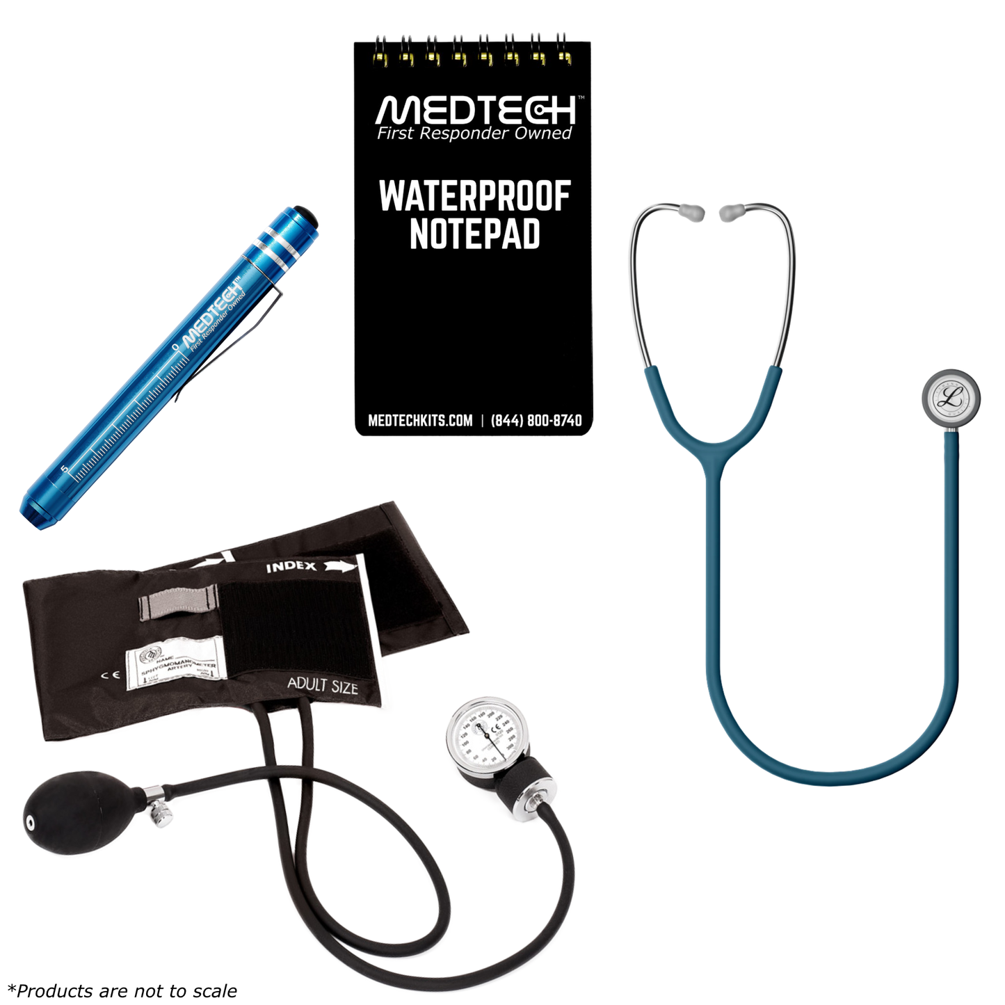 MedTech- Premium Vitals Kit- None- Satin Finish Caribbean Blue Tube; Stainless Finish Chestpiece