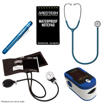 MedTech- Premium Vitals Kit- Blue- Satin Finish Caribbean Blue Tube; Stainless Finish Chestpiece