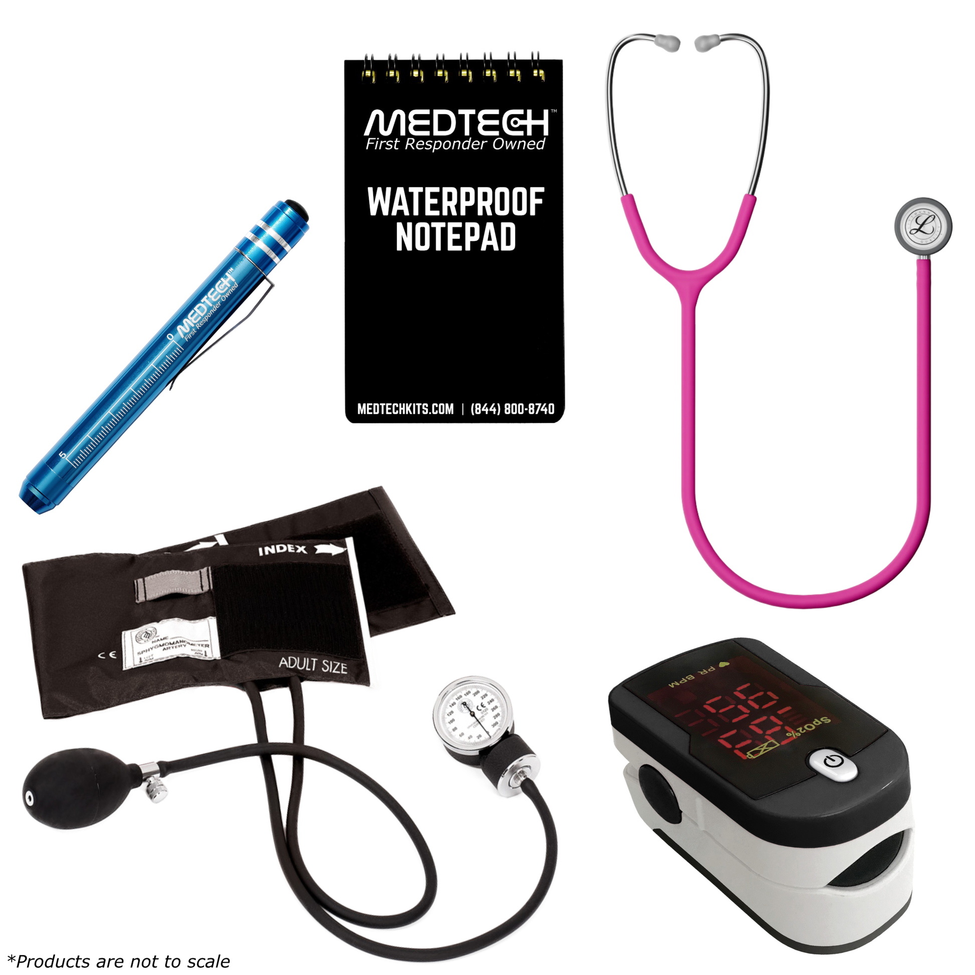 MedTech- Premium Vitals Kit- Black- Satin Finish Raspberry Tube; Stainless Finish Chestpiece