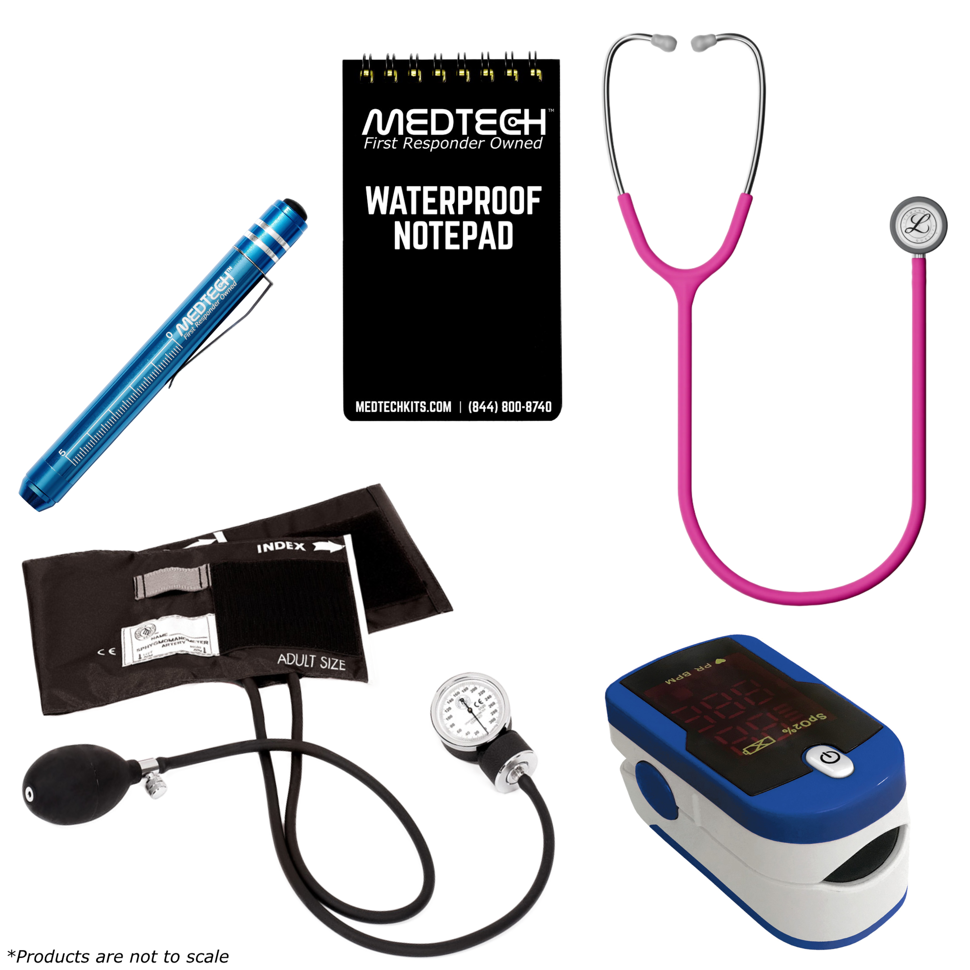 MedTech- Premium Vitals Kit- Blue- Satin Finish Raspberry Tube; Stainless Finish Chestpiece
