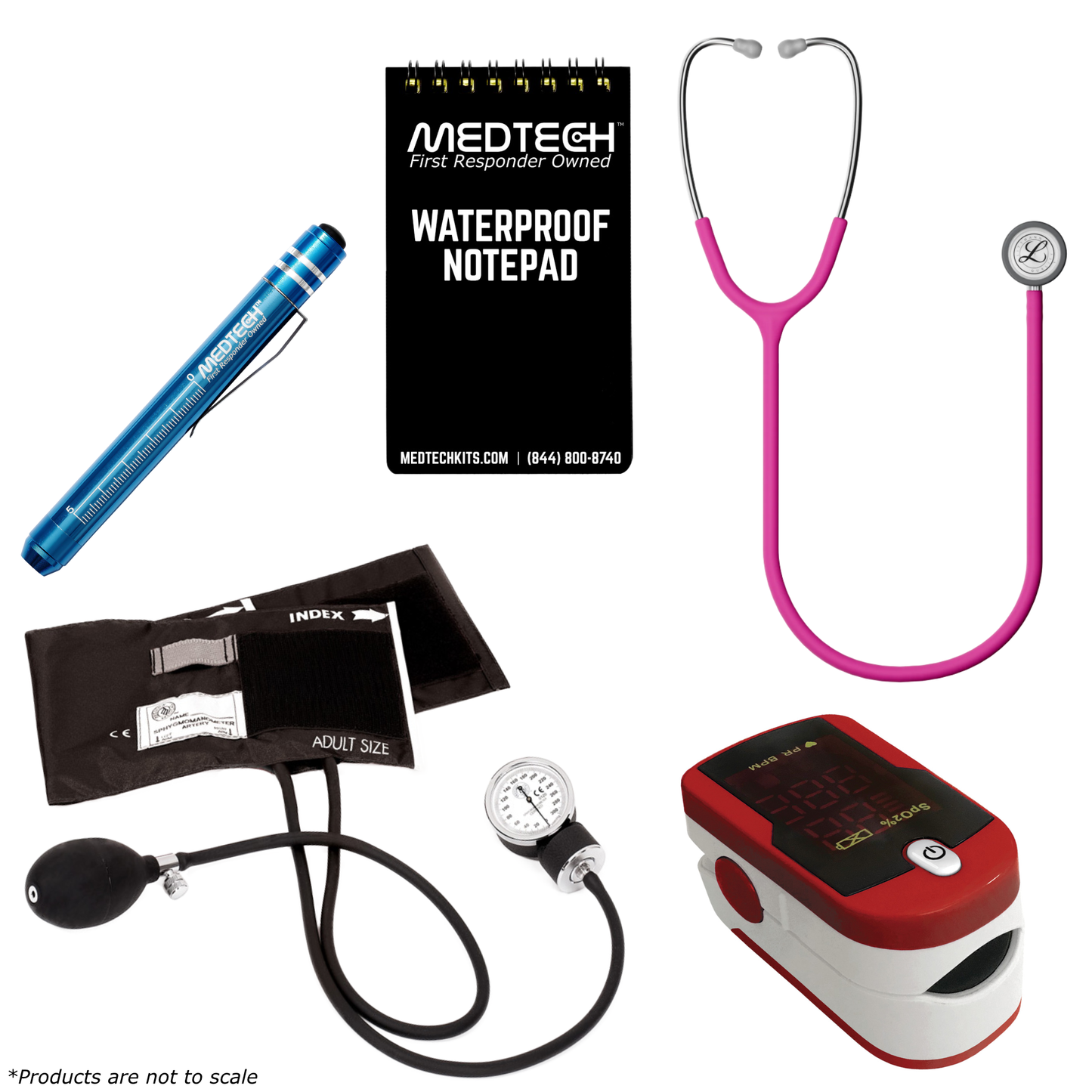 MedTech- Premium Vitals Kit- Red- Satin Finish Raspberry Tube; Stainless Finish Chestpiece