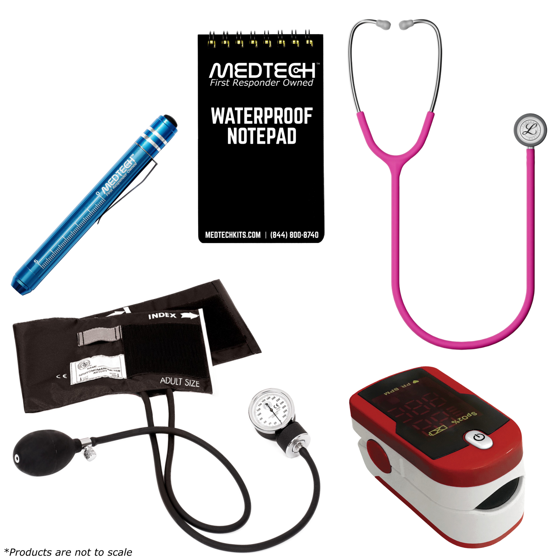 MedTech- Premium Vitals Kit- Red- Satin Finish Raspberry Tube; Stainless Finish Chestpiece