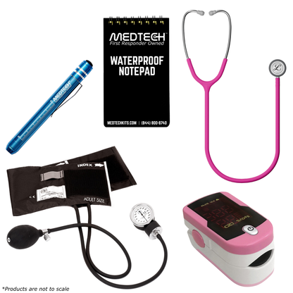 MedTech- Premium Vitals Kit- Hot Pink- Satin Finish Raspberry Tube; Stainless Finish Chestpiece