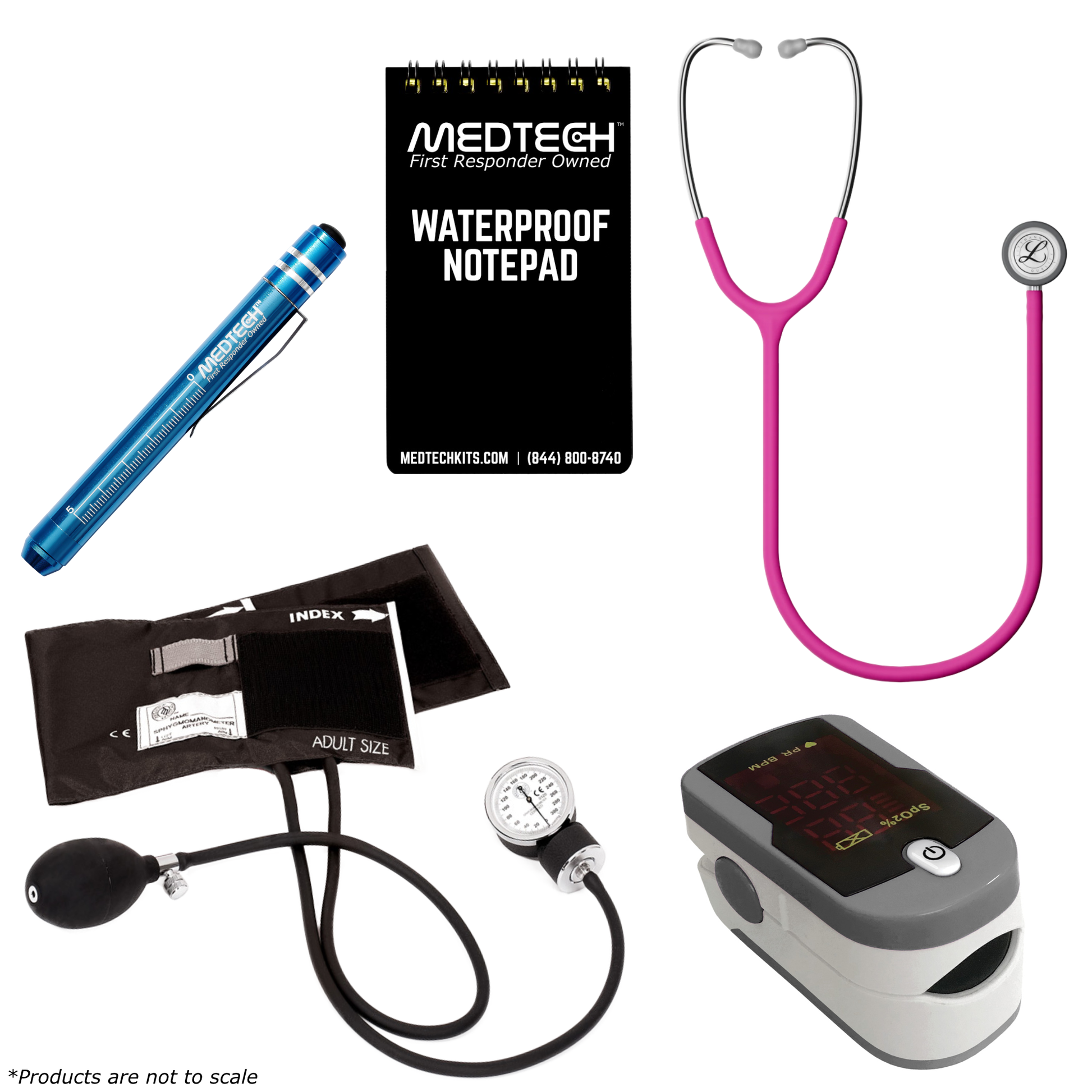 MedTech- Premium Vitals Kit- Grey- Satin Finish Raspberry Tube; Stainless Finish Chestpiece