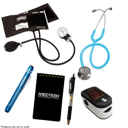 MedTech- Premium Vitals Kit- Black- Turquoise Tube; Stainless Steel Chestpiece