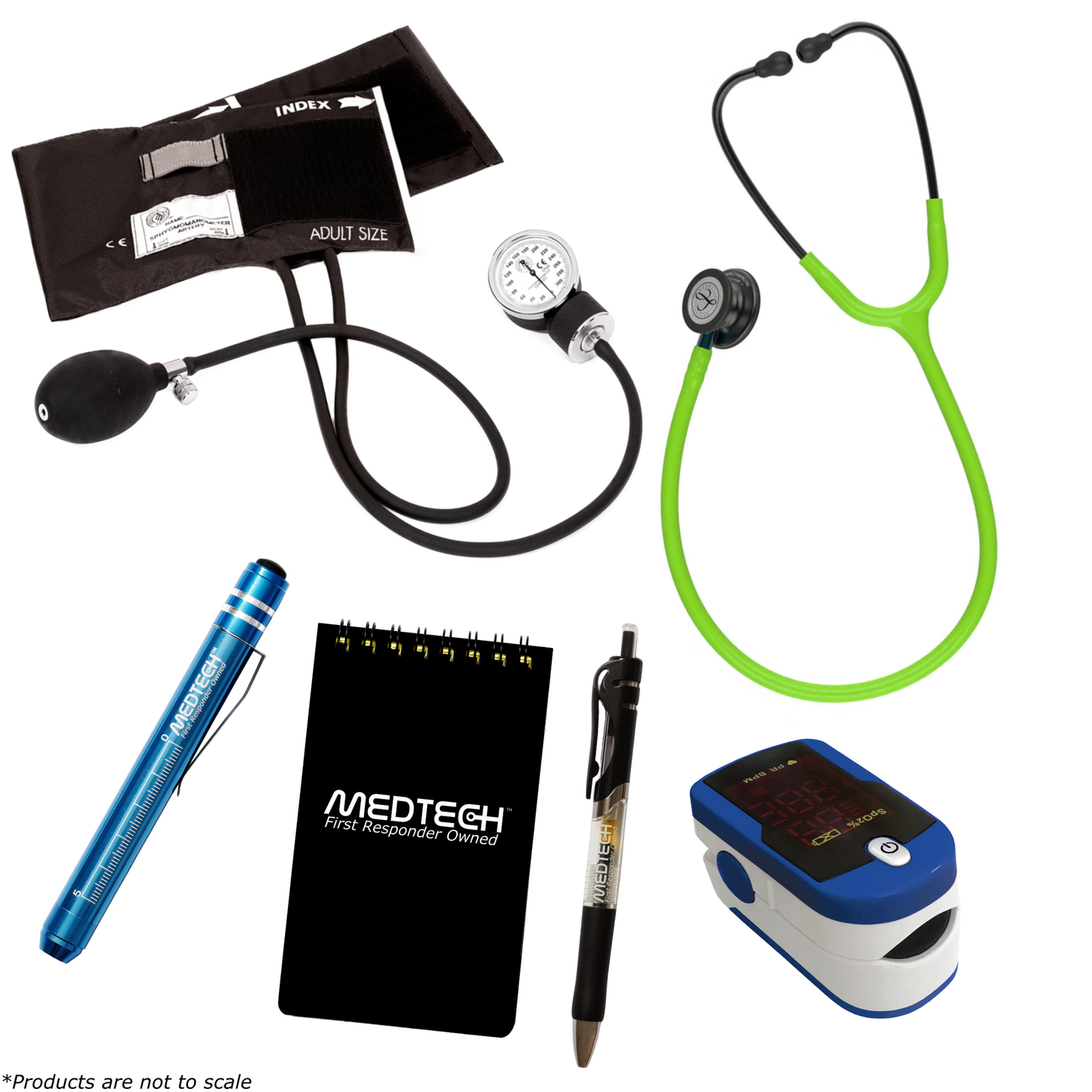 MedTech- Premium Vitals Kit- Blue- Lime Green Tube; Blue Stem; Smoke Headset & Chestpiece