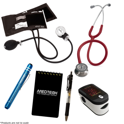 MedTech- Premium Vitals Kit- Black- Burgundy Tube; Stainless Steel Chestpiece