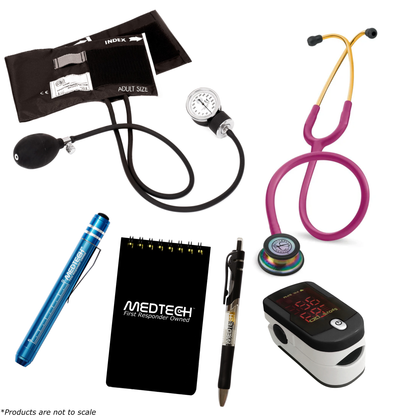 MedTech- Premium Vitals Kit- Black- Raspberry Tube; Rainbow Chestpiece