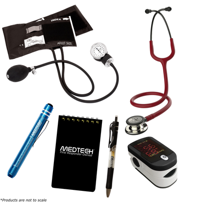 MedTech- Premium Vitals Kit- Black- Burgundy Tube; Champagne Finish Chestpiece