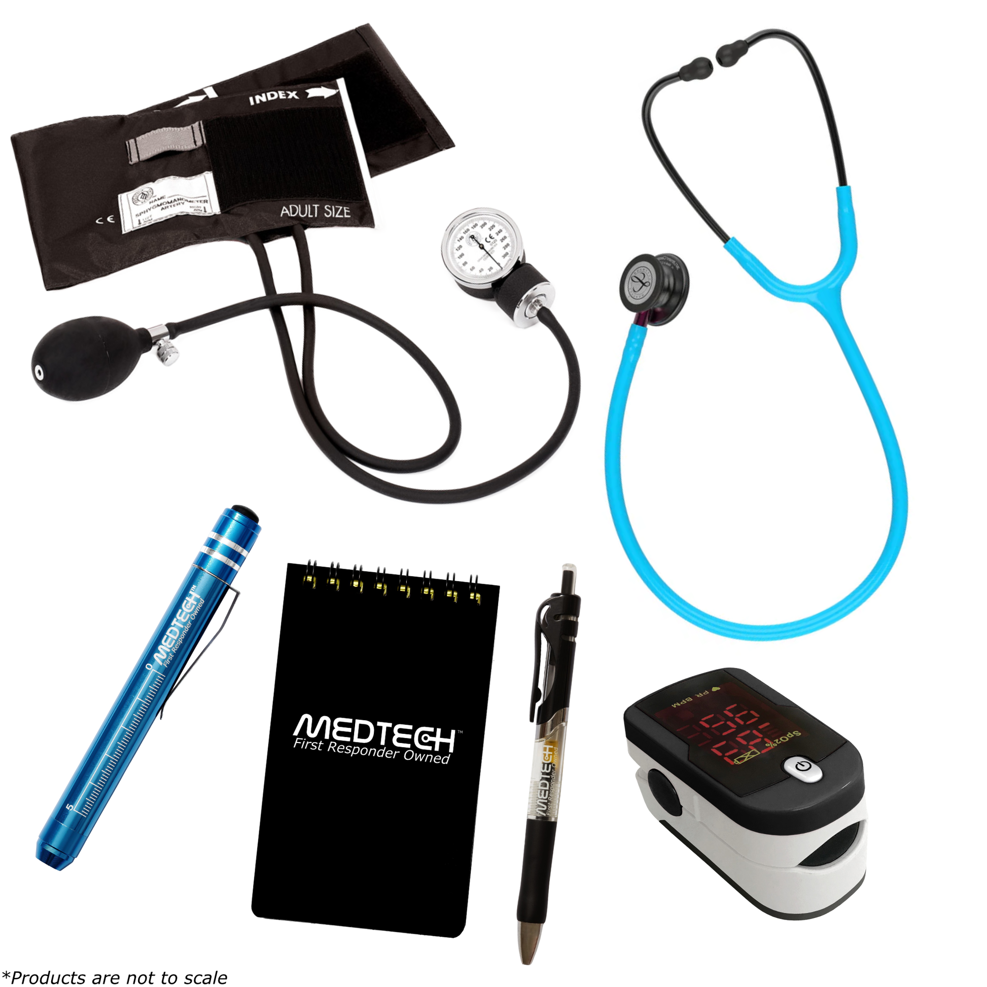 MedTech- Premium Vitals Kit- Black- Turquoise Tube; Pink Stem; Smoke Headset & Chestpiece