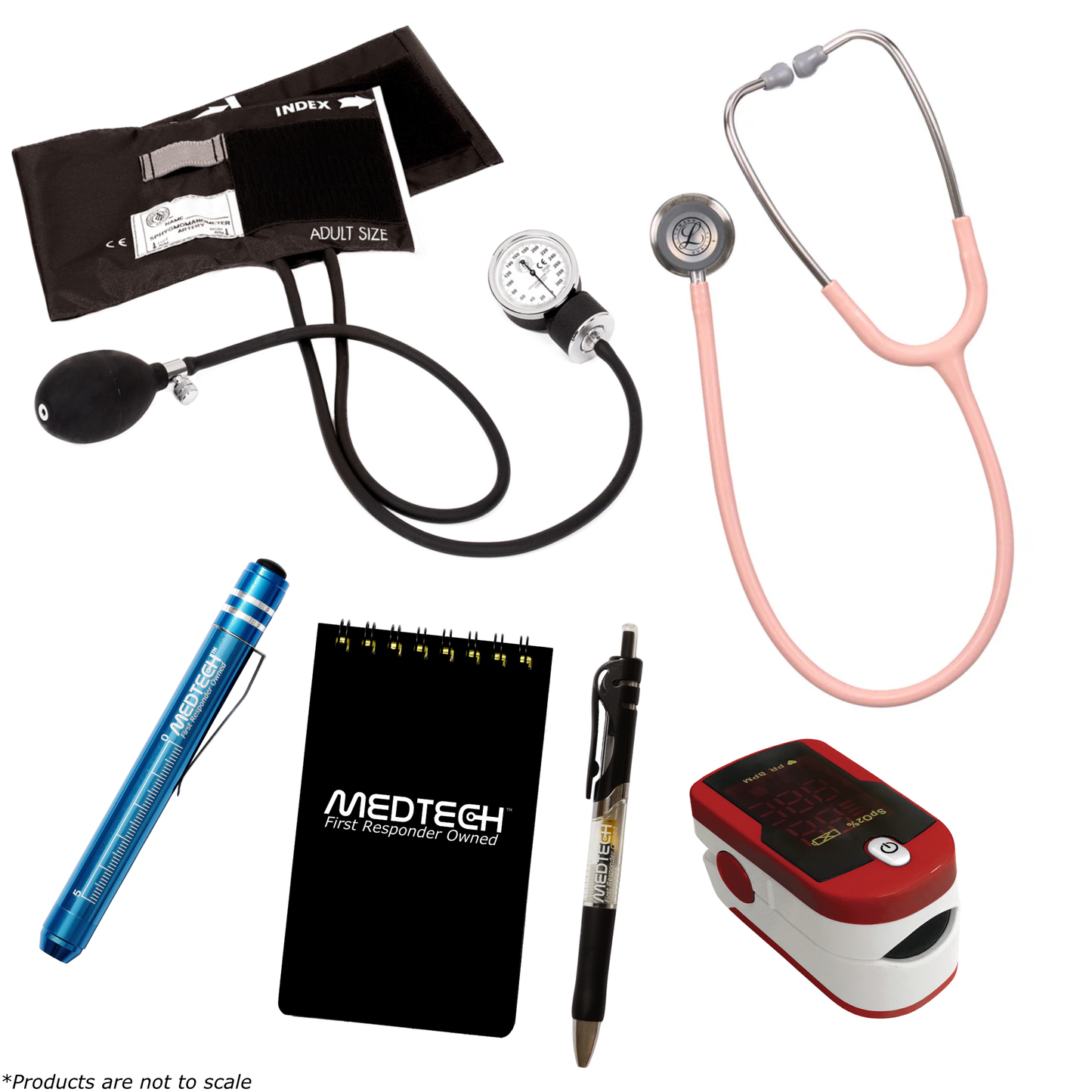 MedTech- Premium Vitals Kit- Red- Champagne Rose Tube; Stainless Steel Chestpiece