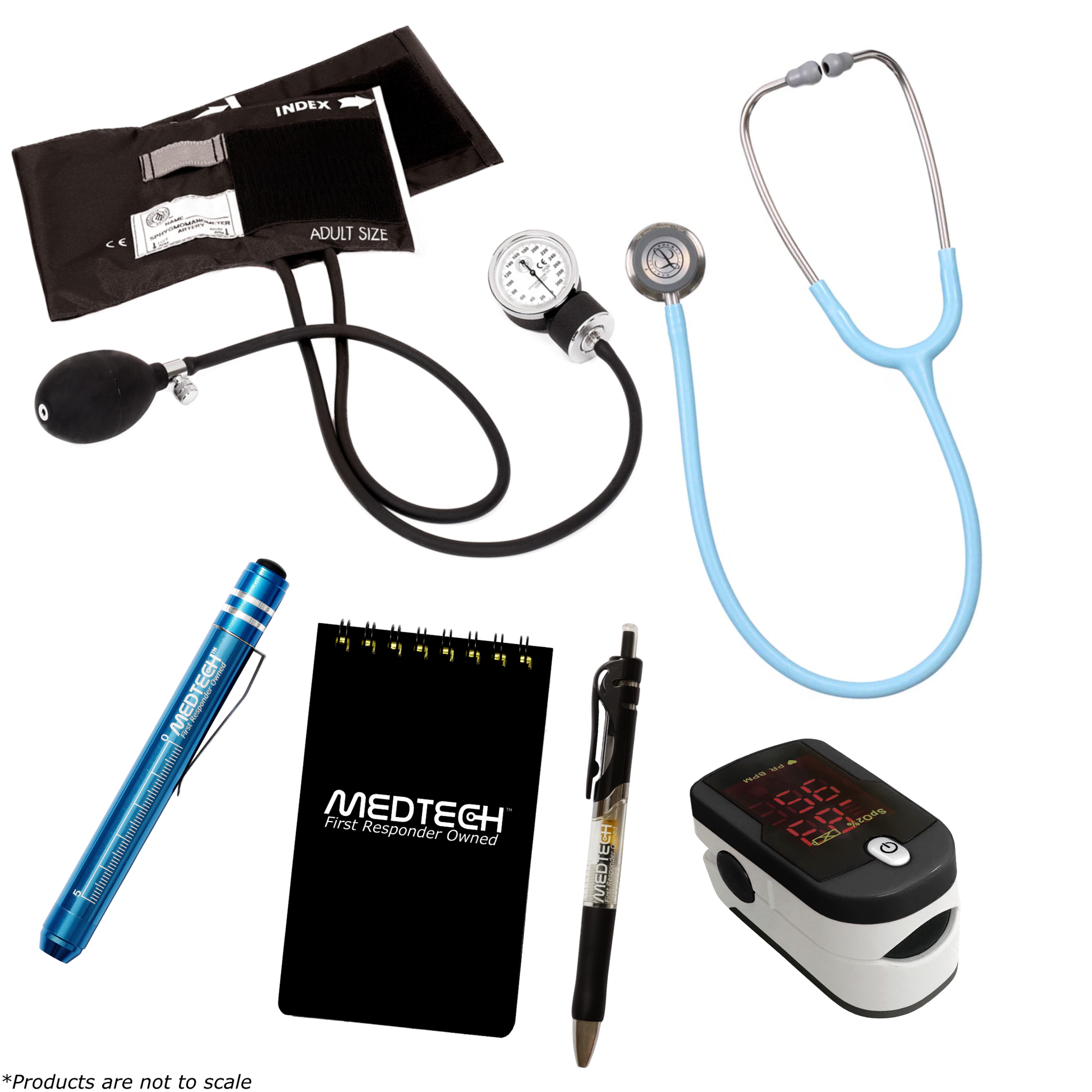 MedTech- Premium Vitals Kit- Black- Marine Blue Tube; Stainless Steel Chestpiece