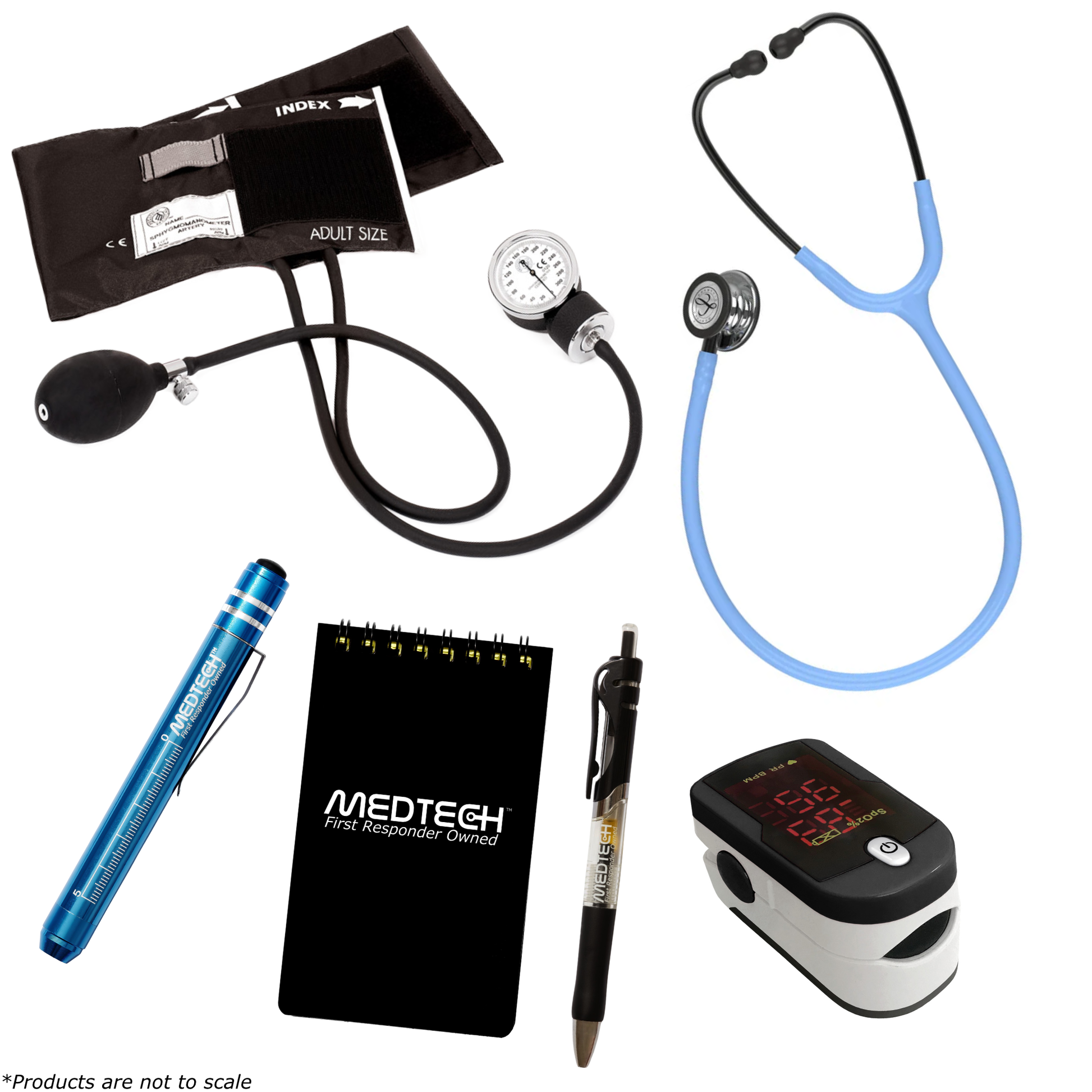 MedTech- Premium Vitals Kit- Black- Ceil Blue Tube; Smoke Stem & Headset; Mirror Chestpiece