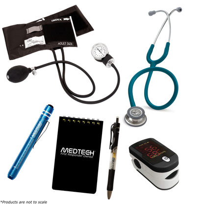 MedTech- Premium Vitals Kit- Black- Caribbean Blue Tube; Stainless Steel Chestpiece