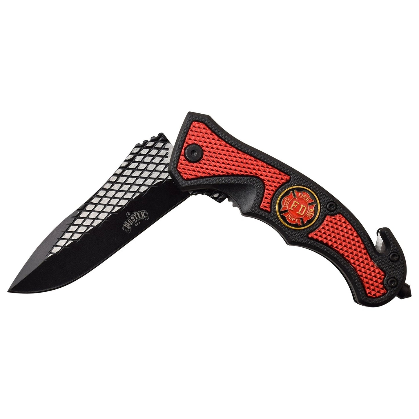 Master USA- Red Textured Firefighter Rescue Knife- - 