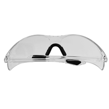 MedTech safety glasses three-quarter view of clear lens frame