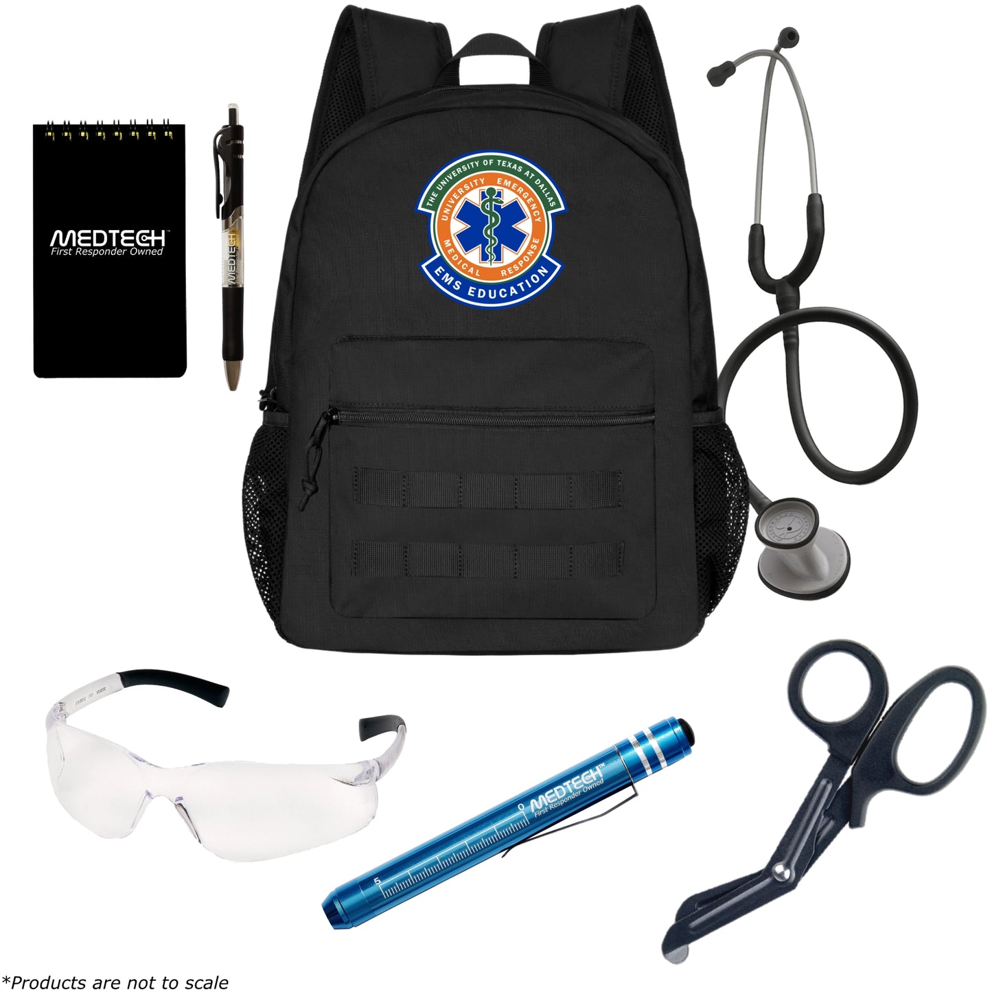 MedTech- The University of Texas at Dallas EMT Custom Clinical Kit- Black Backpack With EMT Logo- Littmann Lightweight II SE (Black)