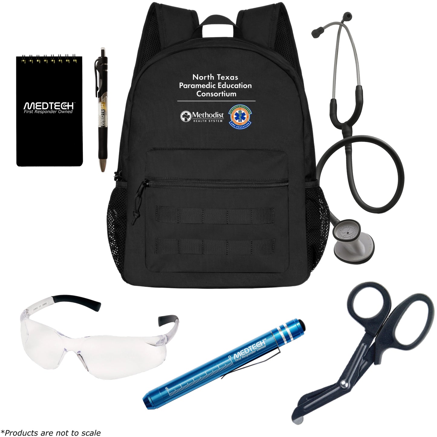 MedTech- The University of Texas at Dallas Paramedic Custom Clinical Kit- Black Backpack With EMT Logo- Littmann Lightweight II SE (Black)