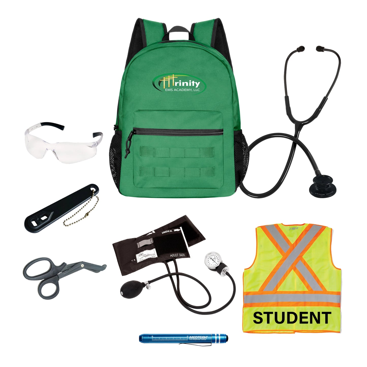 MedTech- Trinity EMS Academy Custom Clinical Kit- Kit With Backpack- Green