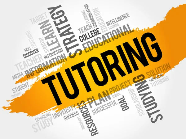 image of a collage of words like tutoring, strategy, studying, goal, and more 